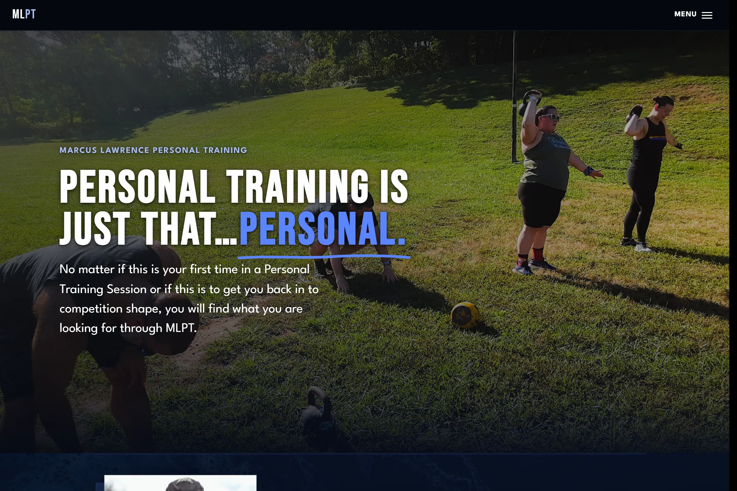 Homepage of Marcus Lawrence Personal Training — a bold hero over an outdoor training photo